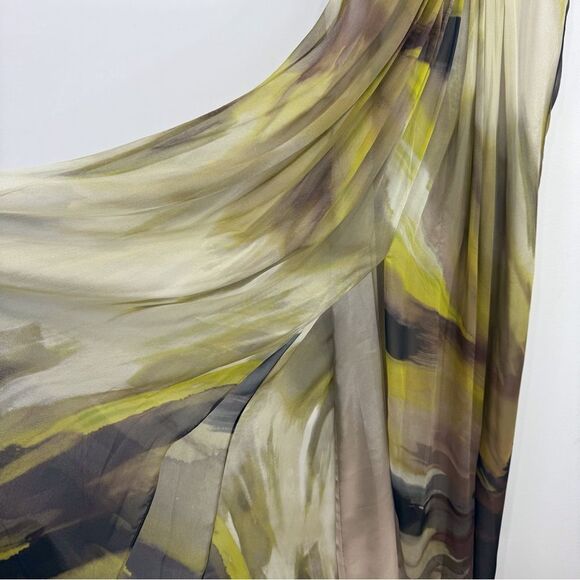 Hoaglund Green Brown 100% Silk Whimsical Earth tone Flowy Halter Maxi Dress NEW - Picture 6 of 16